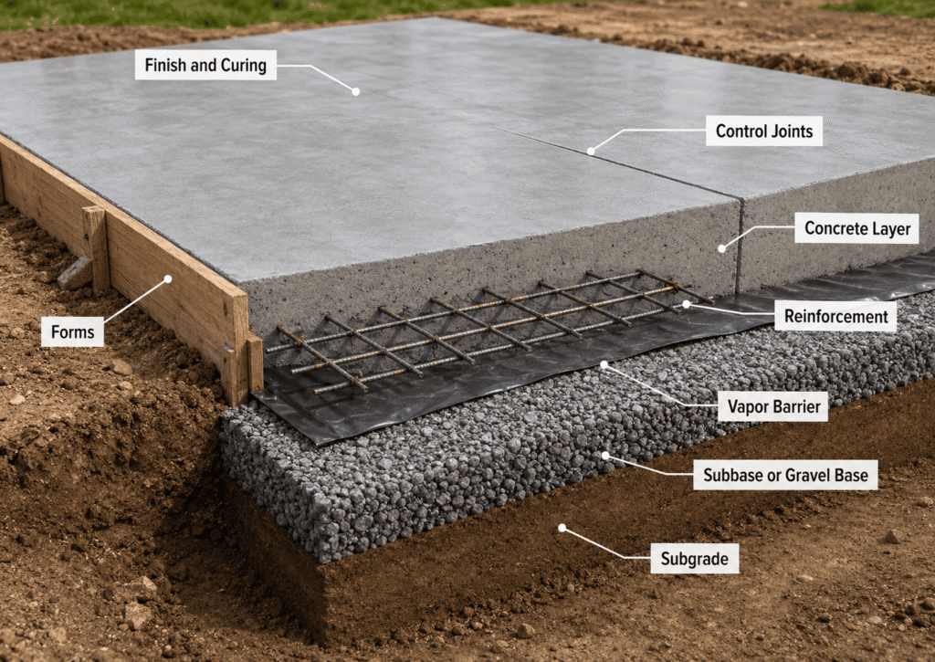 Part of concrete slab